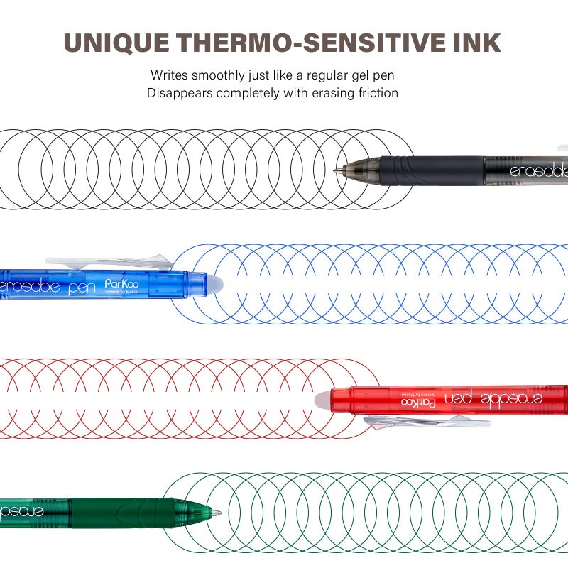 ParKoo Retractable Erasable Gel Pens Clicker Fine Point 0.7 mm, No Need for White Out, 8 Black/2 Blue/2 Red Ink for Completing Sudoku and Crossword Puzzles, 12-Pack - Image 3